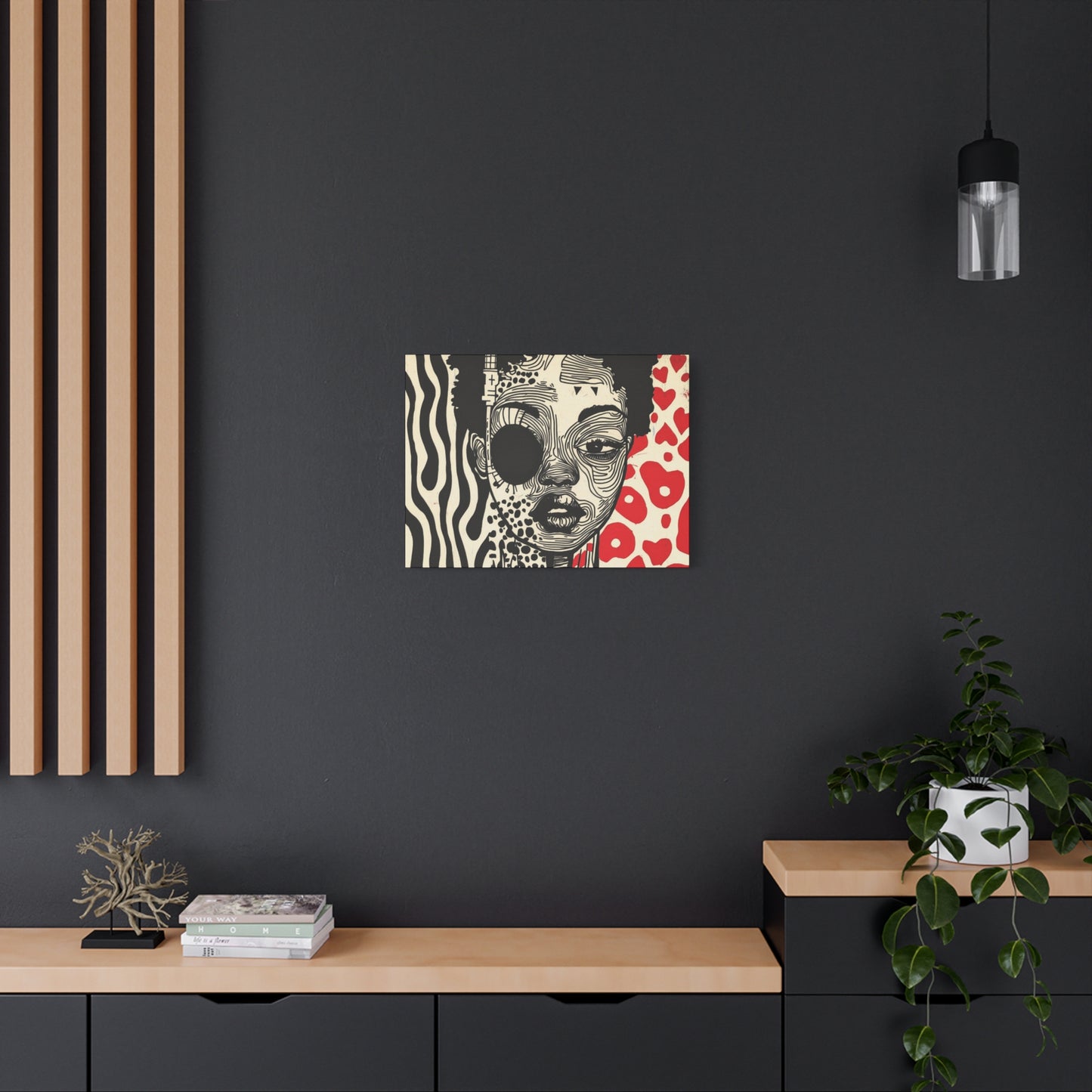 Charge it to my Head - Stretched Canvas Art - Modern Black and Red Pop Art Portrait Print, 1.25" depth