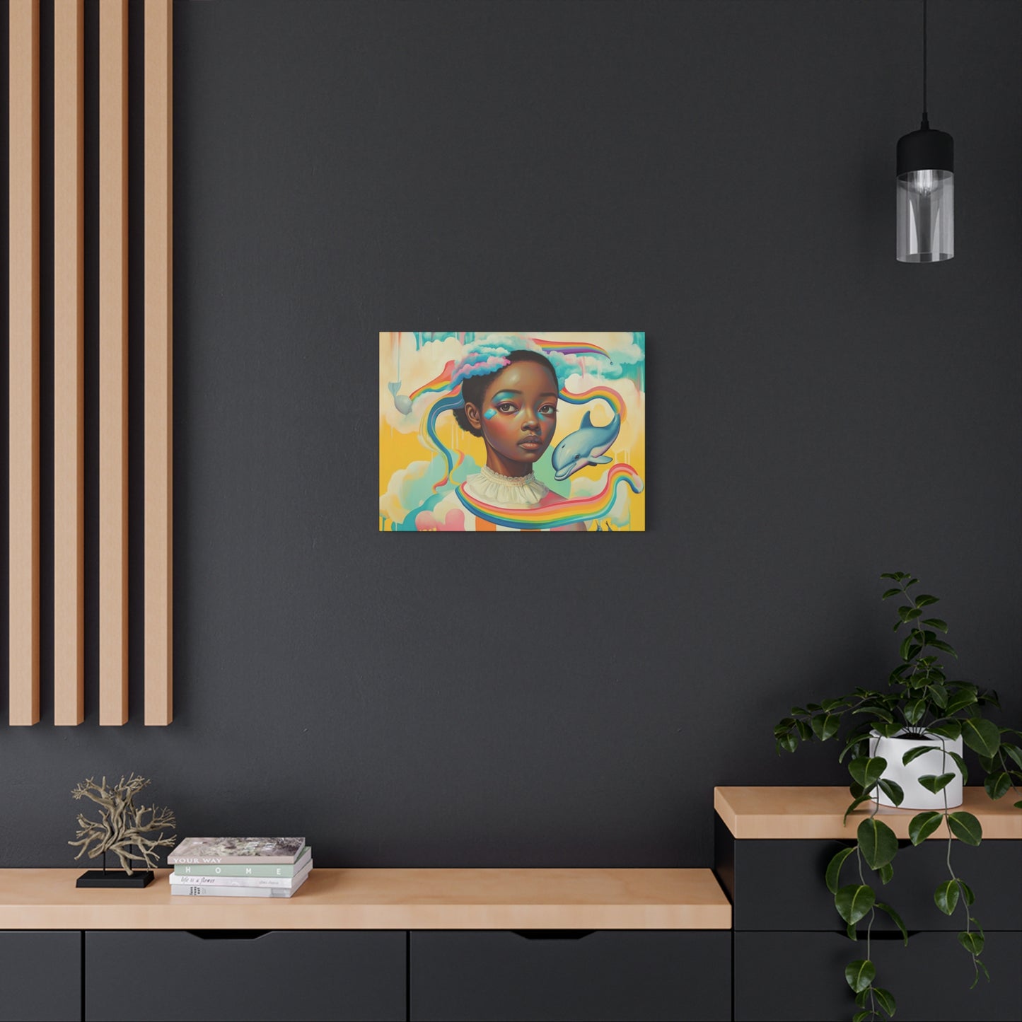It was on my mind - Elegant Stretched Canvas - Afro-Futurist Dolphin Daydream Canvas - 1.25" depth