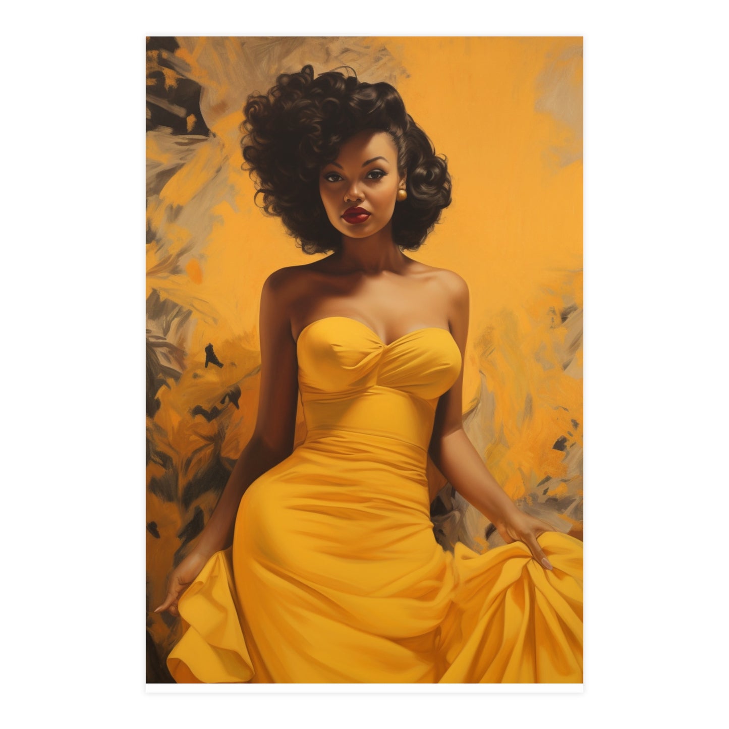 Aurelia | Old Hollywood Glamour Poster Art Print | Yellow Dress | Free Shipping