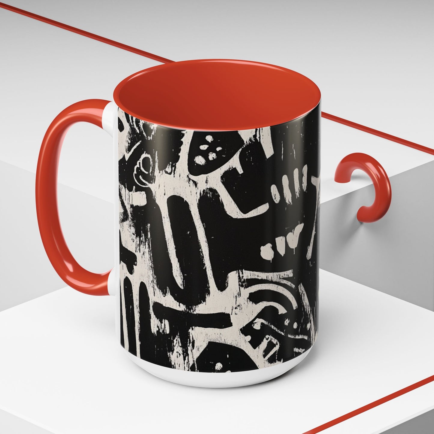 “Black Glyphs” Ceramic Accent Mug – 11oz / 15oz-