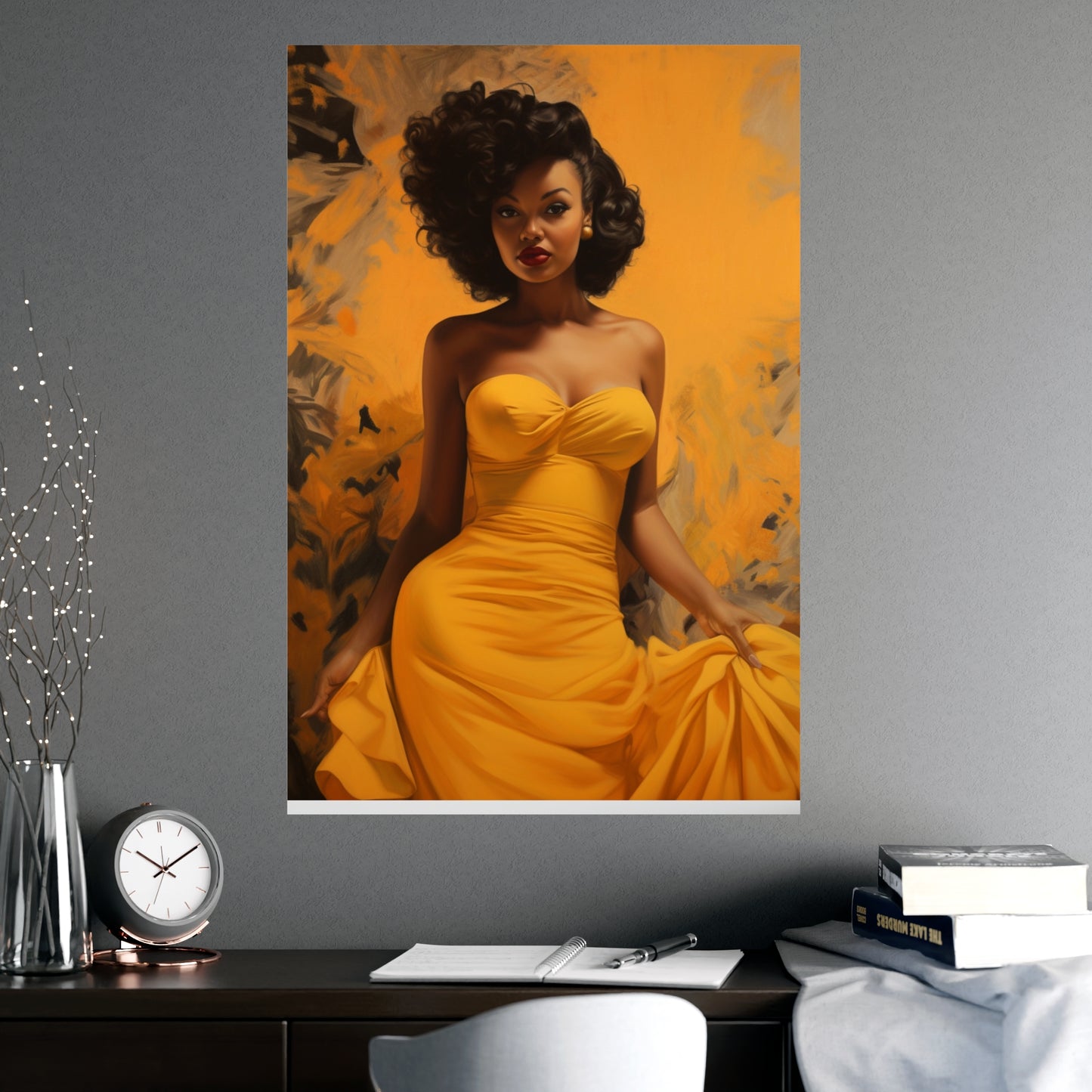 Aurelia | Old Hollywood Glamour Poster Art Print | Yellow Dress | Free Shipping