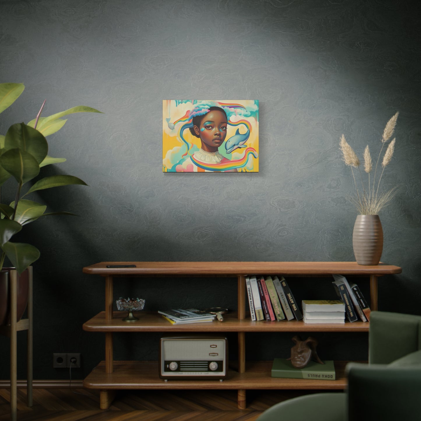 It was on my mind - Elegant Stretched Canvas - Afro-Futurist Dolphin Daydream Canvas - 1.25" depth