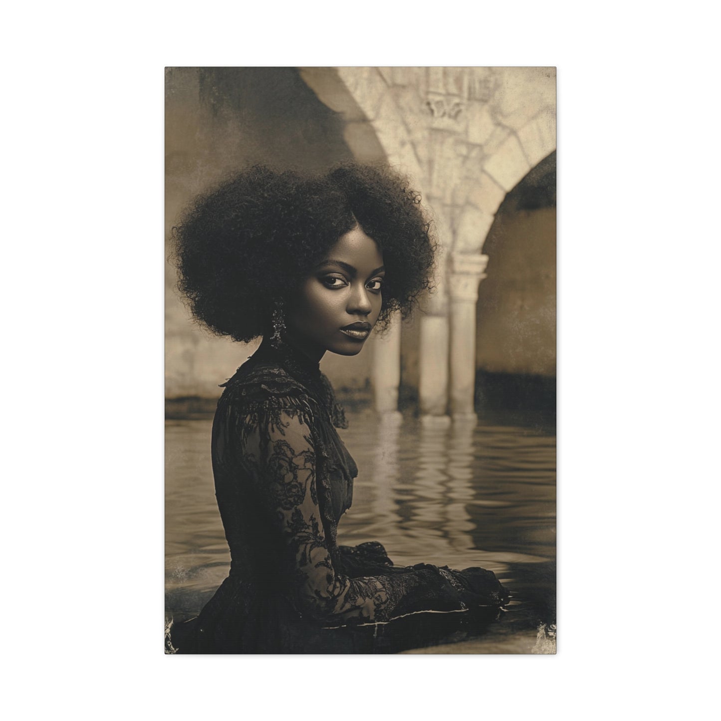 Black Mesh & Lace – Canvas Wall Art - Elegant Stretched Canvas Art Print, Gift for Art Lovers