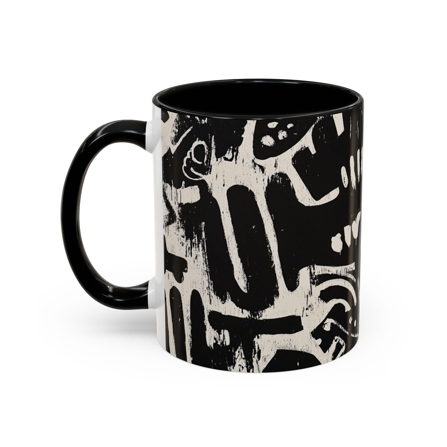 “Black Glyphs” Ceramic Accent Mug – 11oz / 15oz-