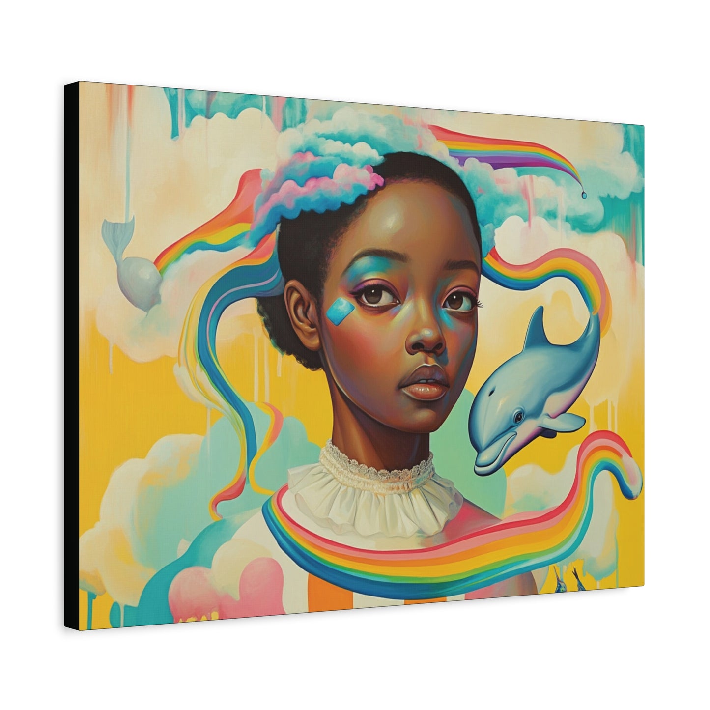 It was on my mind - Elegant Stretched Canvas - Afro-Futurist Dolphin Daydream Canvas - 1.25" depth
