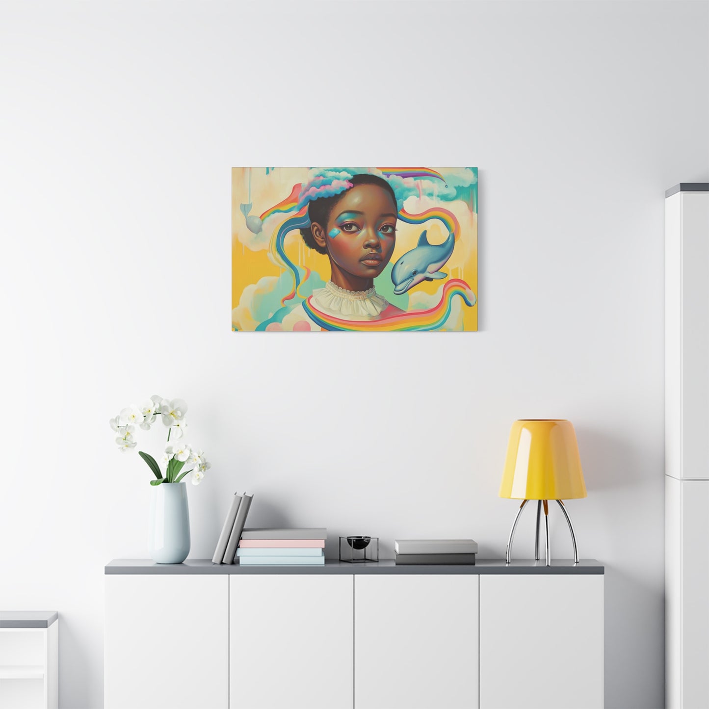 It was on my mind - Elegant Stretched Canvas - Afro-Futurist Dolphin Daydream Canvas - 1.25" depth