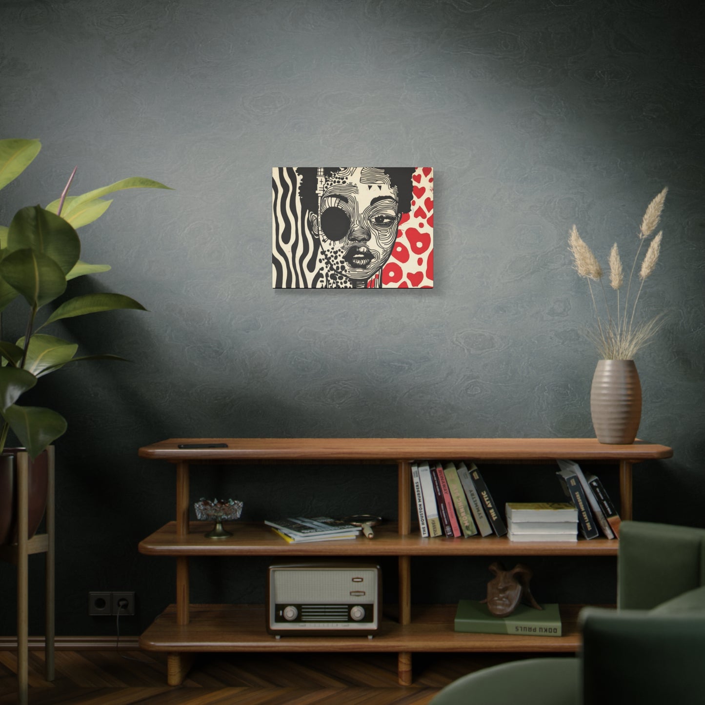 Charge it to my Head - Stretched Canvas Art - Modern Black and Red Pop Art Portrait Print, 1.25" depth