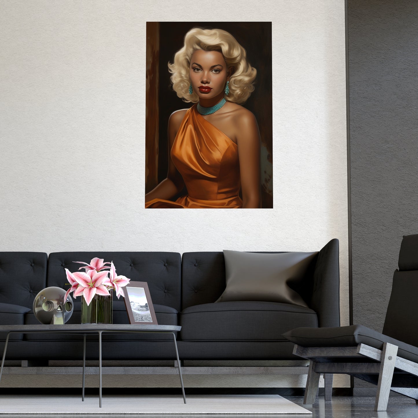 Olai the Vamp | Vintage Black Art| Old Hollywood Glamour Poster Art Print | Orange Dress | Free Shipping