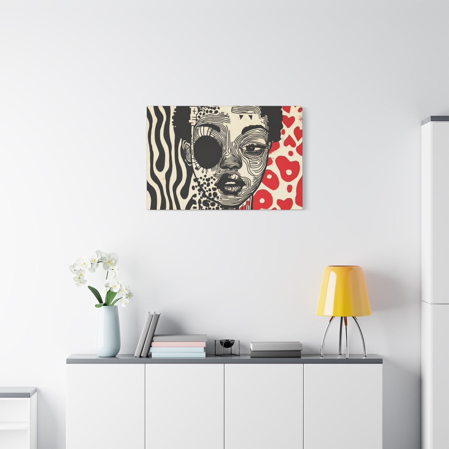 Charge it to my Head - Stretched Canvas Art - Modern Black and Red Pop Art Portrait Print, 1.25" depth