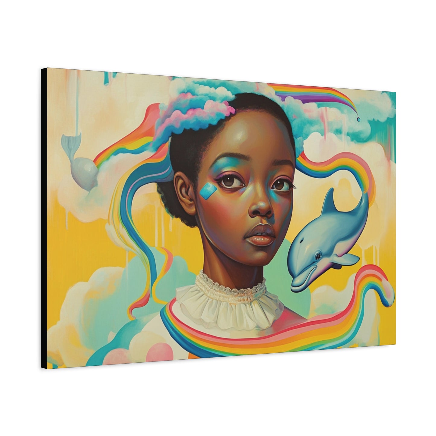 It was on my mind - Elegant Stretched Canvas - Afro-Futurist Dolphin Daydream Canvas - 1.25" depth