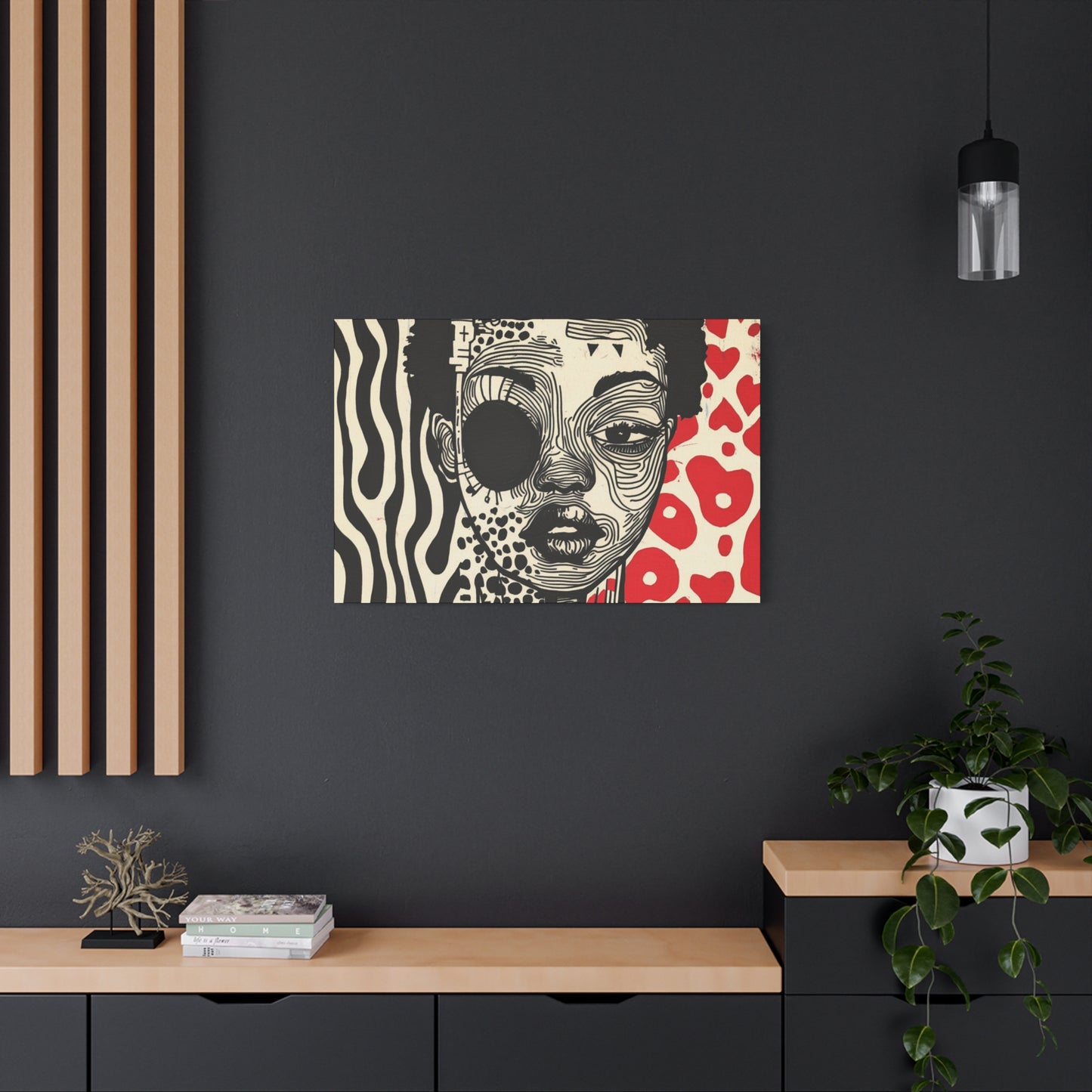 Charge it to my Head - Stretched Canvas Art - Modern Black and Red Pop Art Portrait Print, 1.25" depth