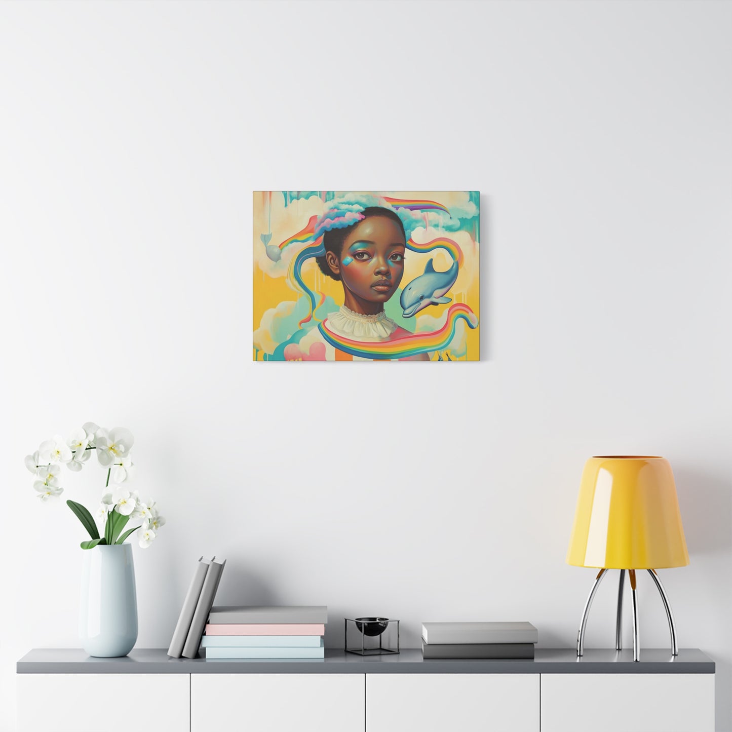 It was on my mind - Elegant Stretched Canvas - Afro-Futurist Dolphin Daydream Canvas - 1.25" depth