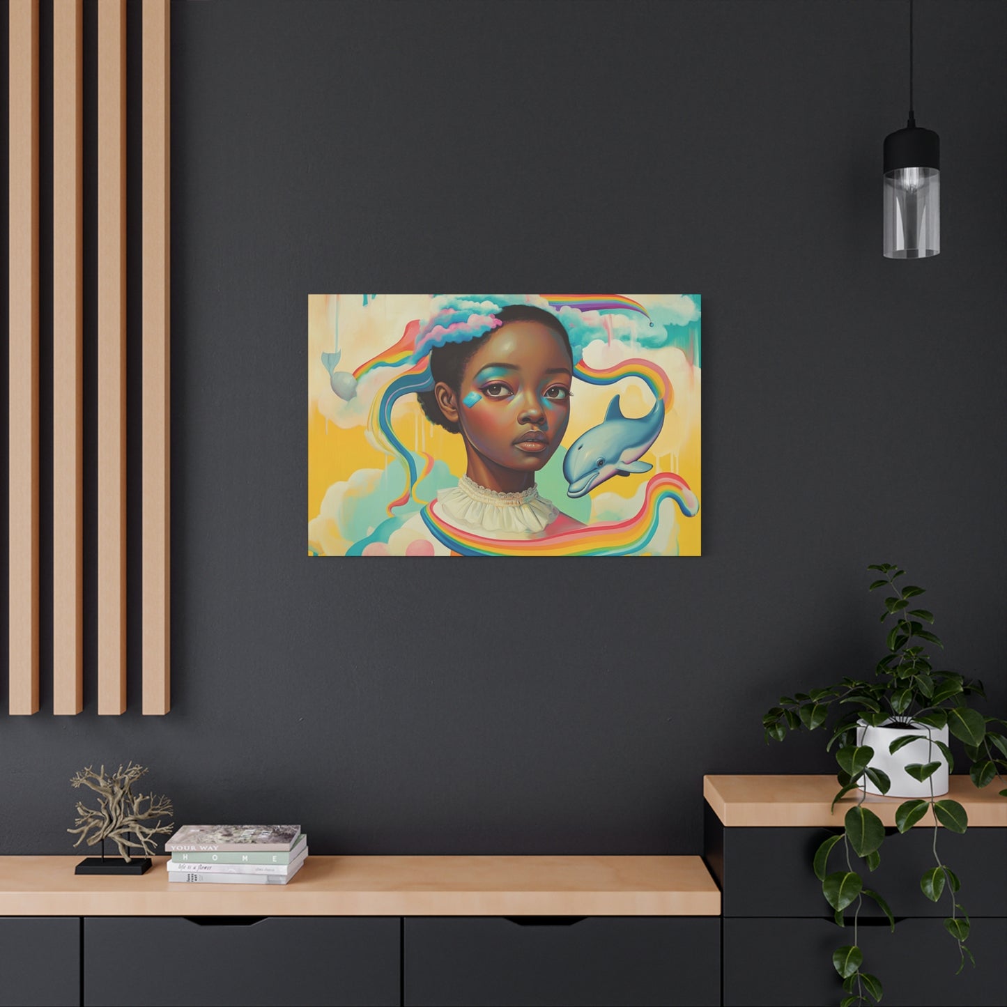 It was on my mind - Elegant Stretched Canvas - Afro-Futurist Dolphin Daydream Canvas - 1.25" depth