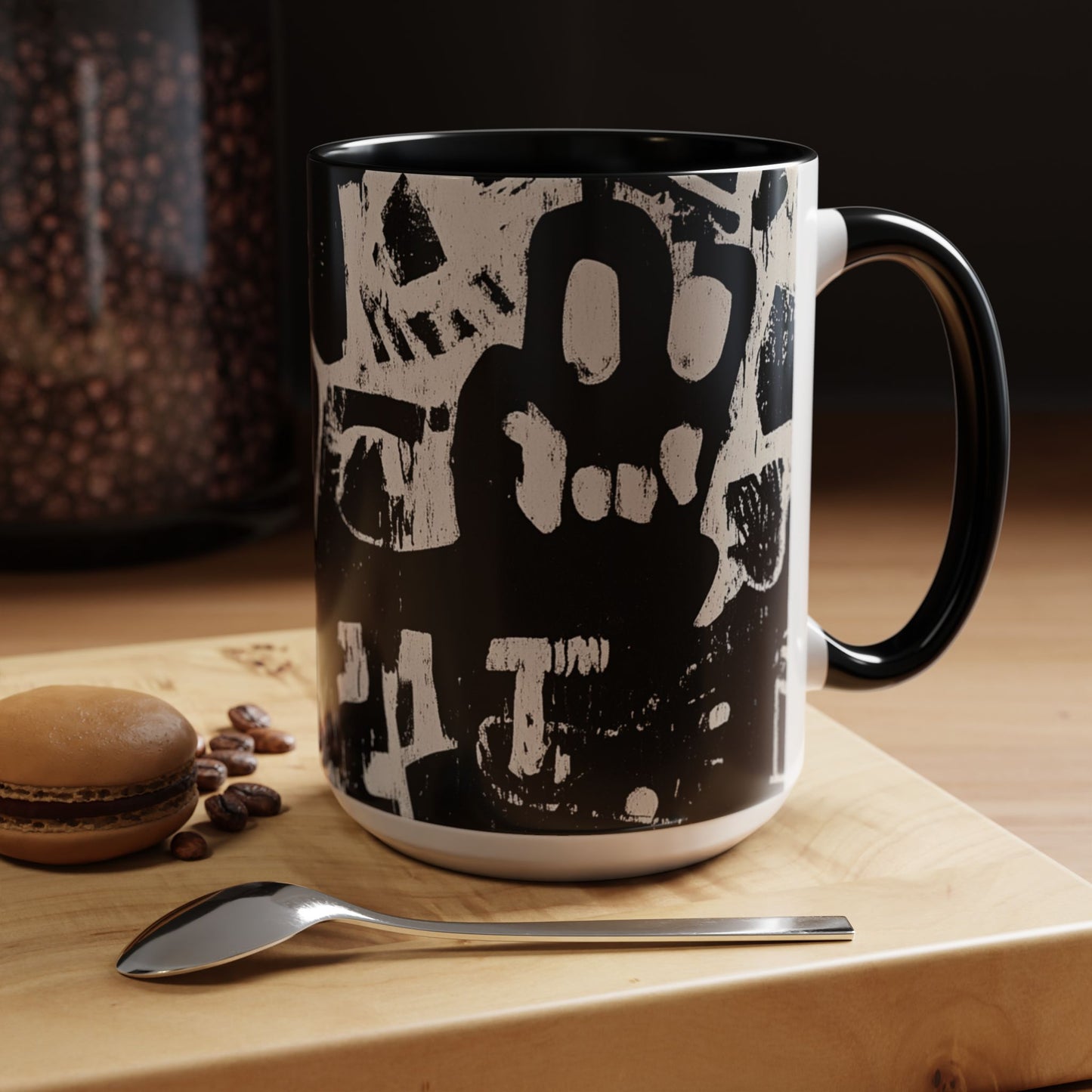 “Black Glyphs” Ceramic Accent Mug – 11oz / 15oz-