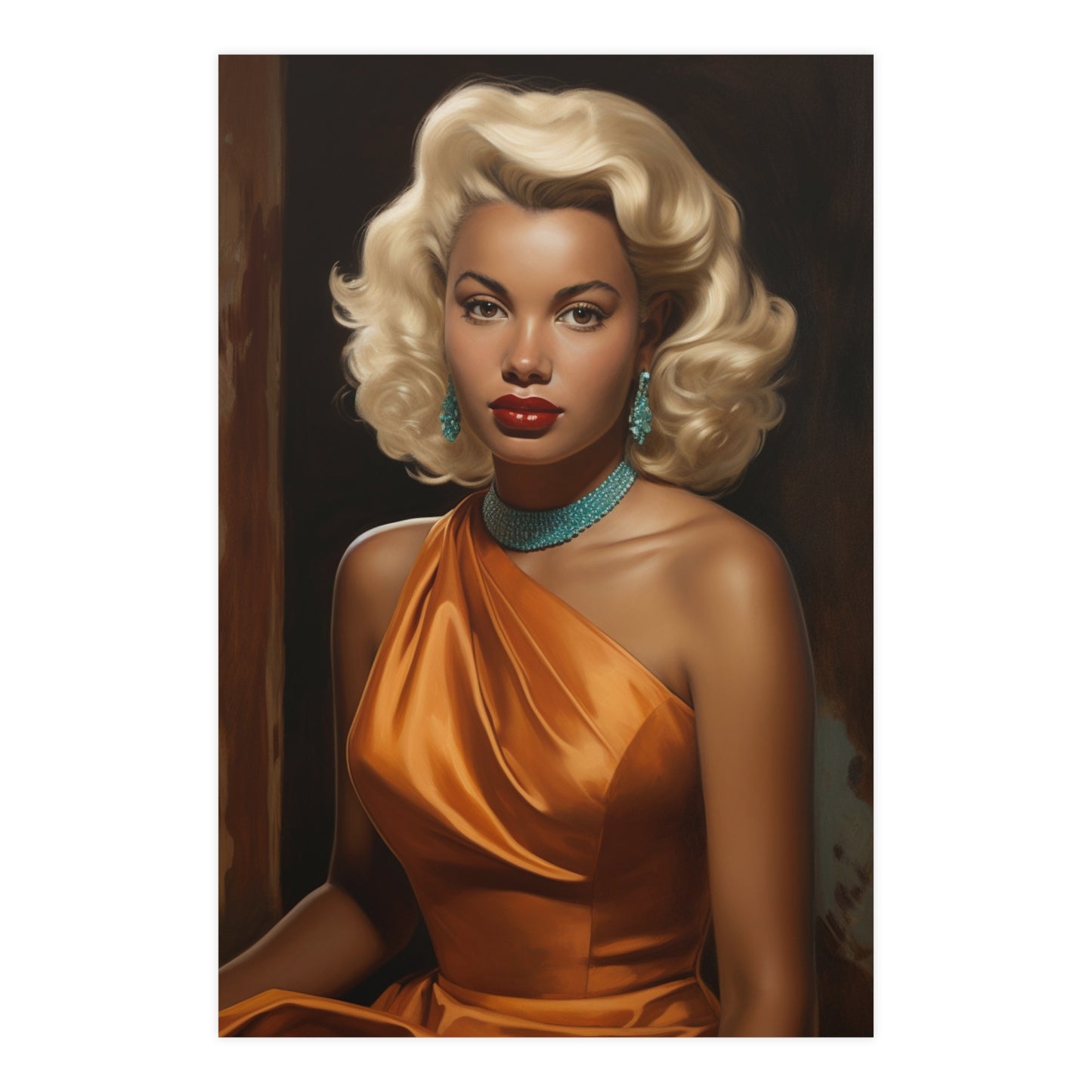 Olai the Vamp | Vintage Black Art| Old Hollywood Glamour Poster Art Print | Orange Dress | Free Shipping
