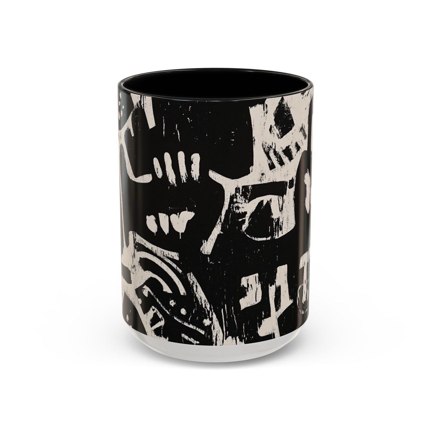 “Black Glyphs” Ceramic Accent Mug – 11oz / 15oz-