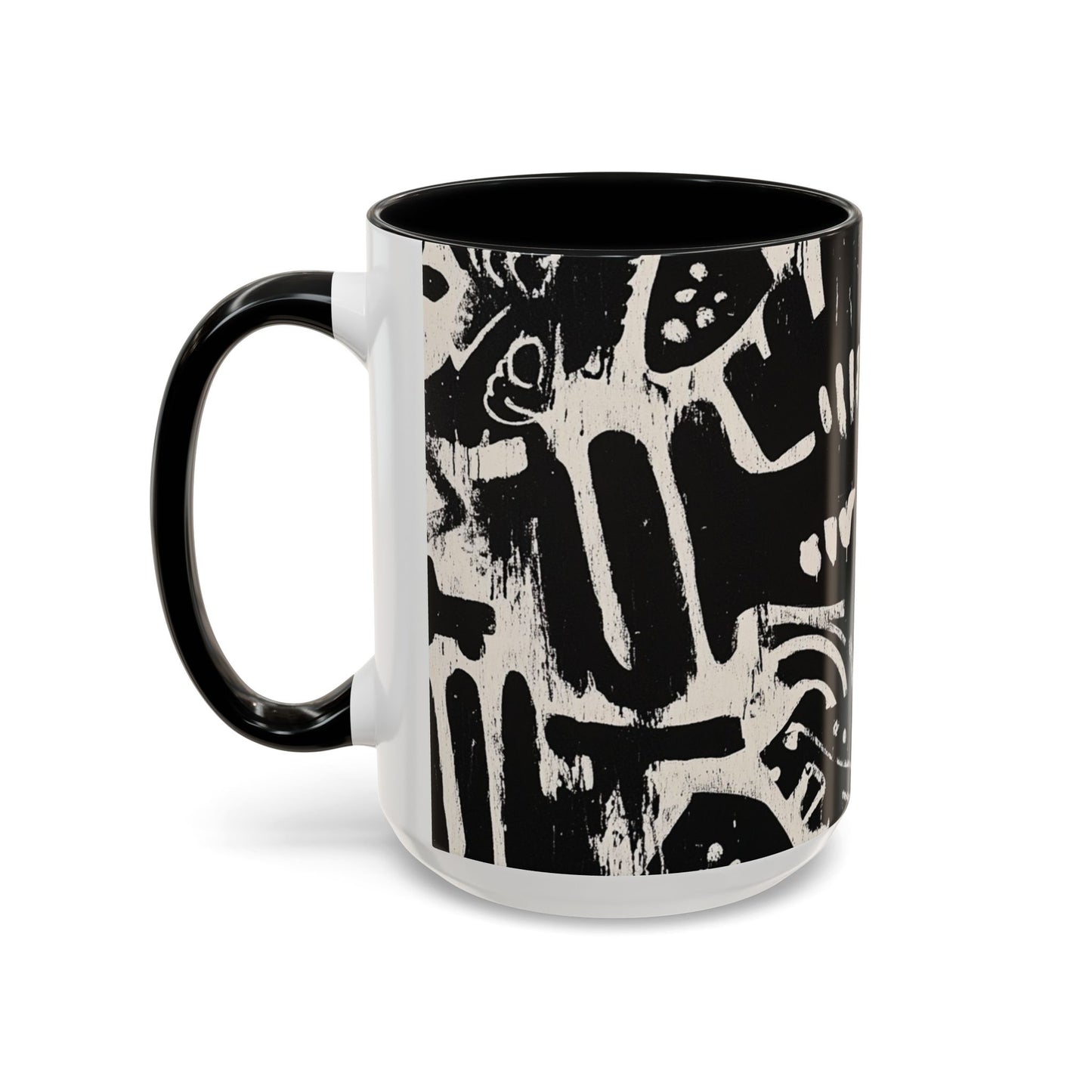 “Black Glyphs” Ceramic Accent Mug – 11oz / 15oz-
