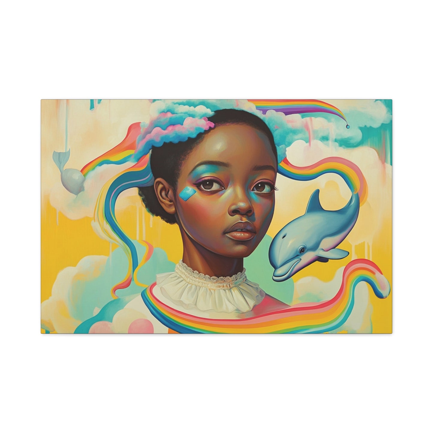 It was on my mind - Elegant Stretched Canvas - Afro-Futurist Dolphin Daydream Canvas - 1.25" depth
