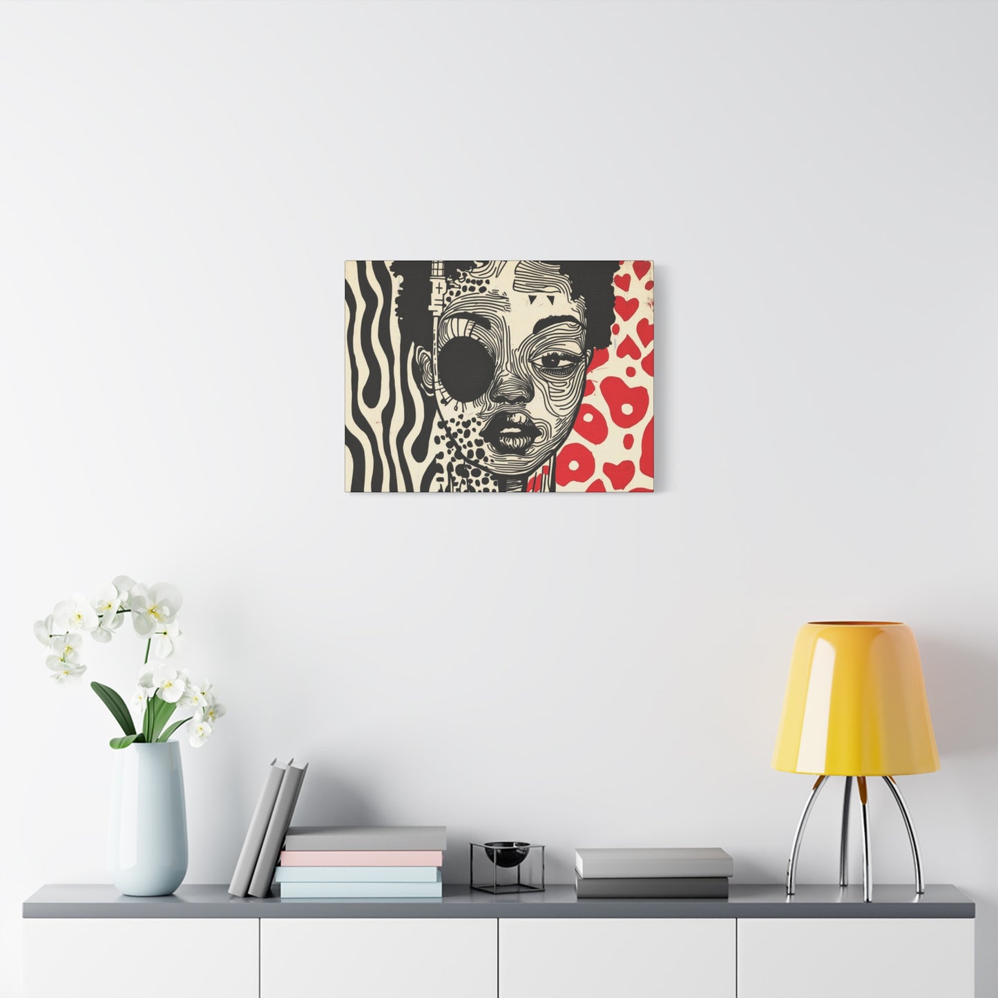 Charge it to my Head - Stretched Canvas Art - Modern Black and Red Pop Art Portrait Print, 1.25" depth