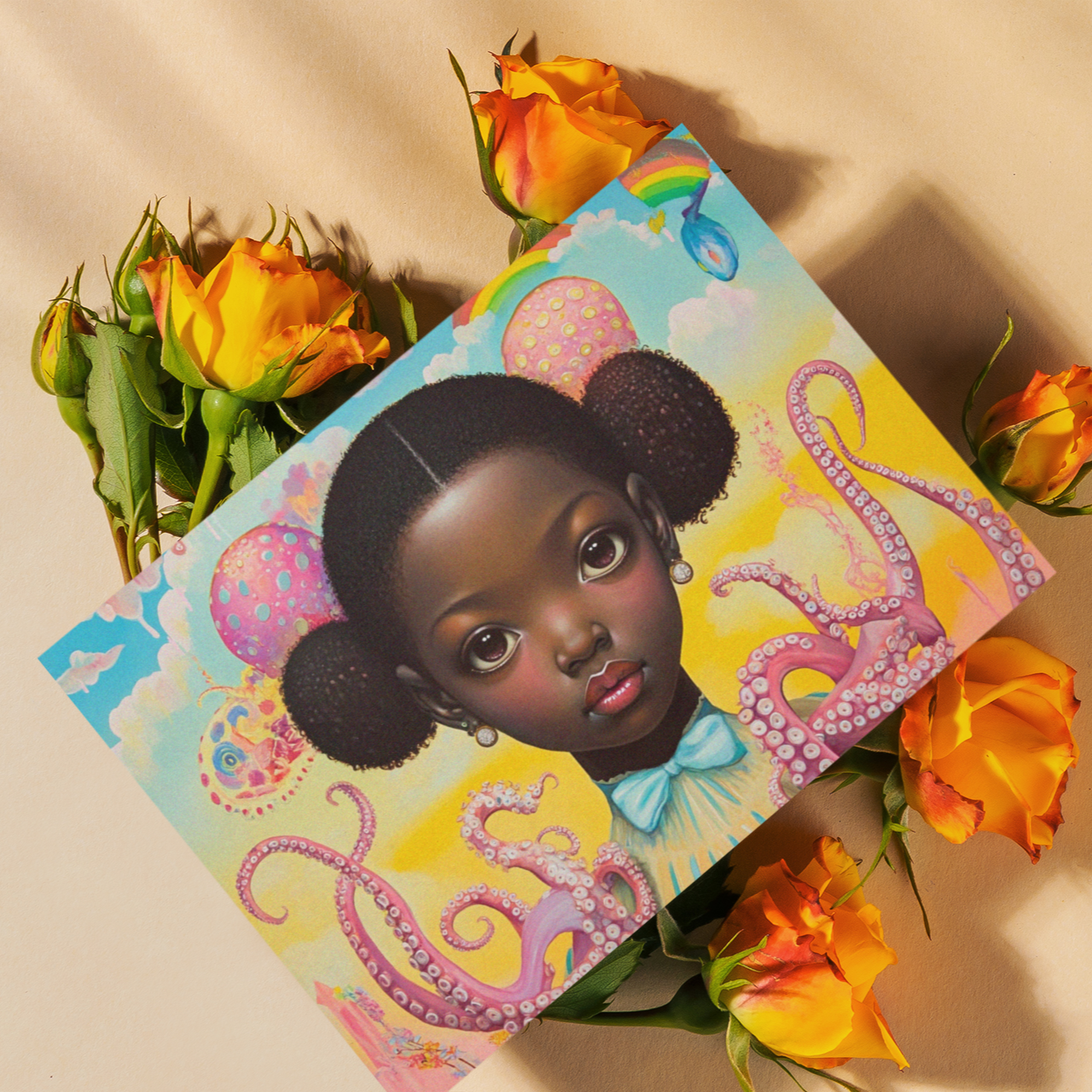 Afrofuturistic and Surreal Pastel Tentacle Postcard | Free Shipping