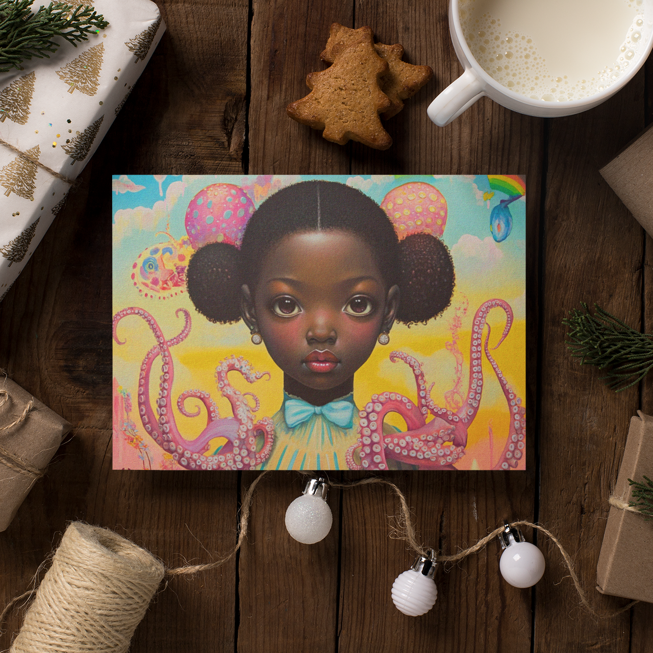 Afrofuturistic and Surreal Pastel Tentacle Postcard | Free Shipping