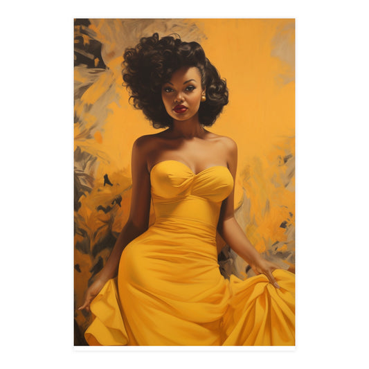 Aurelia | Old Hollywood Glamour Poster Art Print | Yellow Dress | Free Shipping