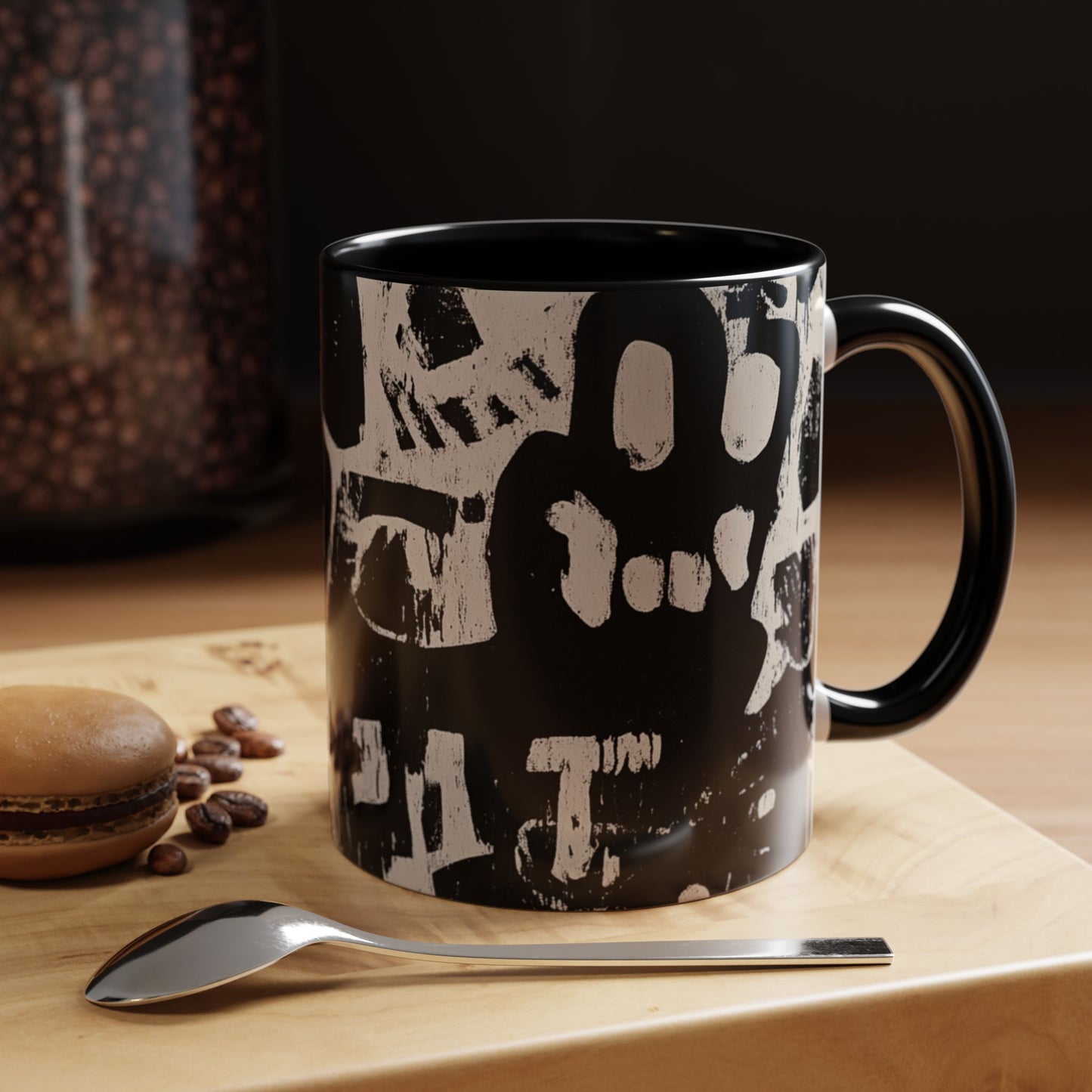 “Black Glyphs” Ceramic Accent Mug – 11oz / 15oz-