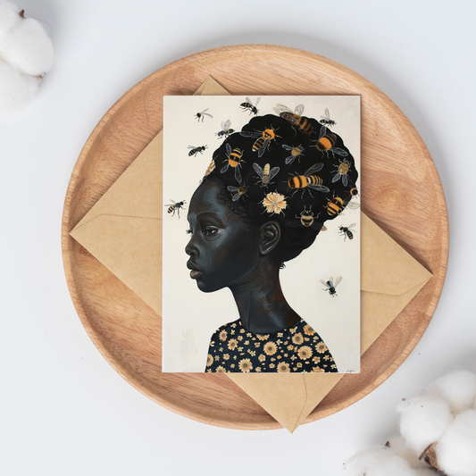 "Hive Mind" – Bee and Bloom Postcard | Botanical Afro-Futurist Art Print | Free Shipping