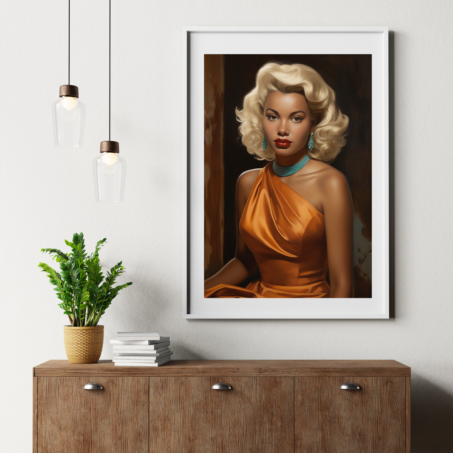 Olai the Vamp | Vintage Black Art| Old Hollywood Glamour Poster Art Print | Orange Dress | Free Shipping