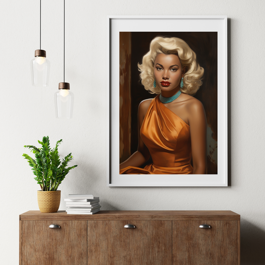 Olai the Vamp | Vintage Black Art| Old Hollywood Glamour Poster Art Print | Orange Dress | Free Shipping