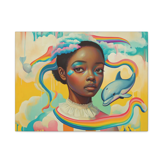 It was on my mind - Elegant Stretched Canvas - Afro-Futurist Dolphin Daydream Canvas - 1.25" depth