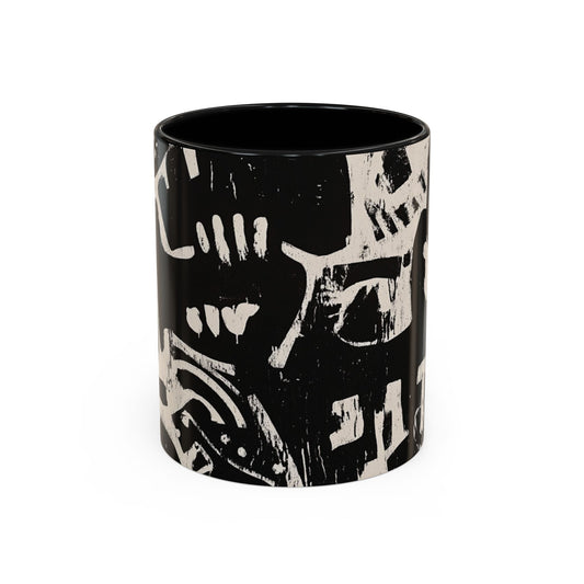 “Black Glyphs” Ceramic Accent Mug – 11oz / 15oz-