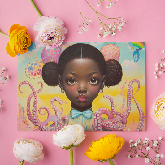 Afrofuturistic and Surreal Pastel Tentacle Postcard | Free Shipping